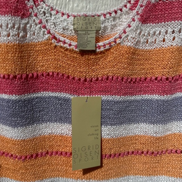 NWT Sigrid Olsen Sport Women’s Striped Knitted Knit Sweater Pullover Vest Top M - Picture 5 of 5